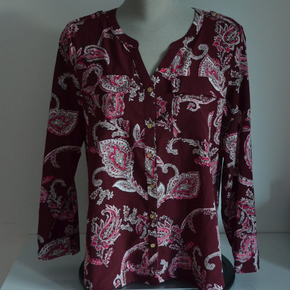 Croft & Barrow Paisley Patterned Blouse Women's Size Petite Large - Picture 3 of 13